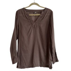 Michael Stars Brown Cotton V-Neck Boho Tunic Top Long Sleeve Coverup Size Small